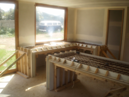 Concrete formed bench tops