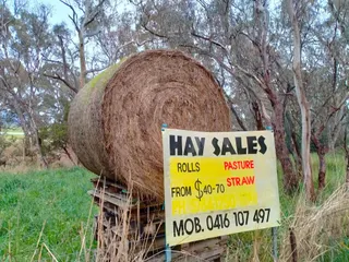 Round bales of pasture and Straw from $40 - $70 per bale. Pick up only from Broadfod, Victoria. Call Rod on 0416 107 697